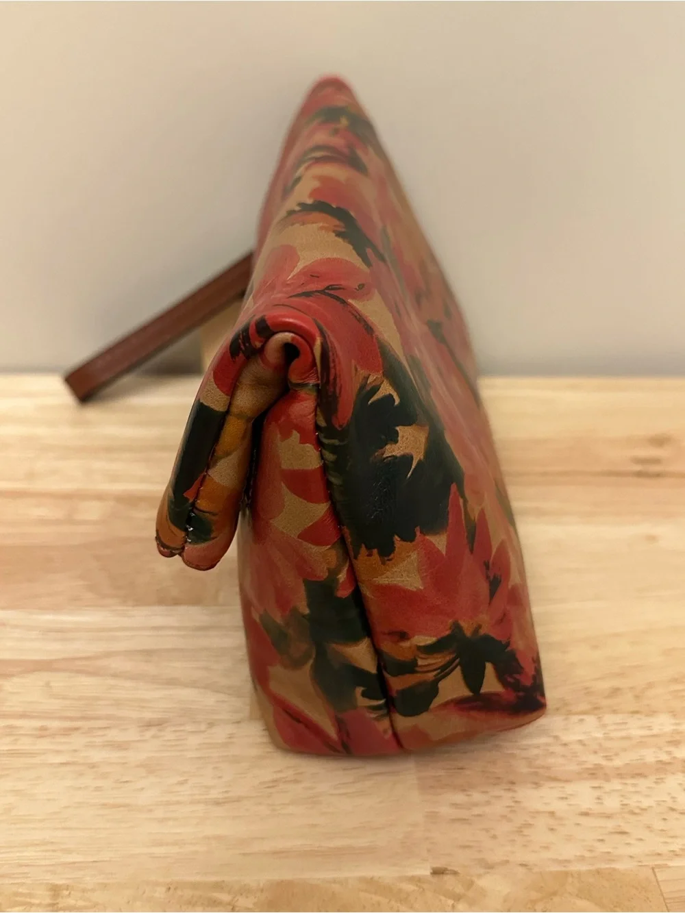 Patricia Nash Floral Leather Wristlet in Red, Tan & Green